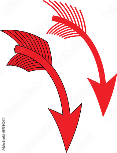 Hand-drawn Black and Red marker arrow isolated on a transparent background, hand-drawn. Arrow icon. Arrow drawn with black marker on white background.