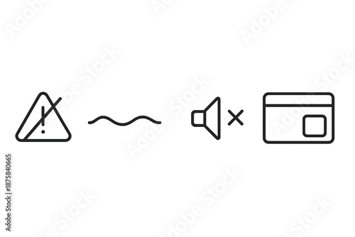 Minimalist Calm Icons. Line vector icons of anti-overload state: blocked alerts, calm bar, minimal signal, reduced noise mark,