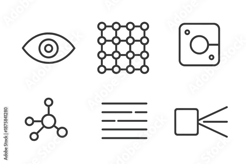 Digital Retina Icons. Line vector icons of digital retinal layer: eye arc, sensor lattice, micro-sensor pad, optic node, data