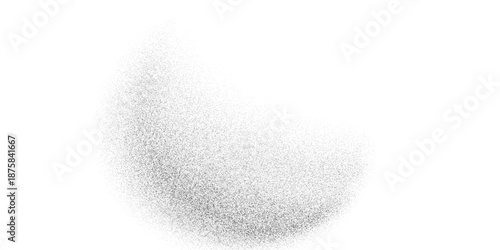 Grainy speckle texture background, monochrome noise cloud with soft gradient fade. Abstract round wave dust particle overlay, vector illustration