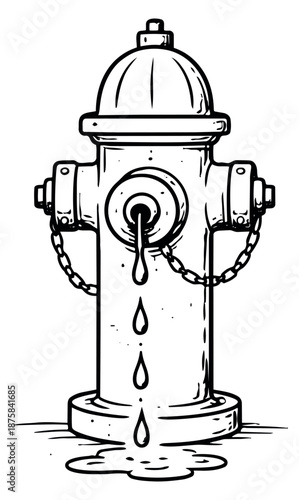 Hand drawn line art illustration of a fire hydrant depicting dripping water for city services