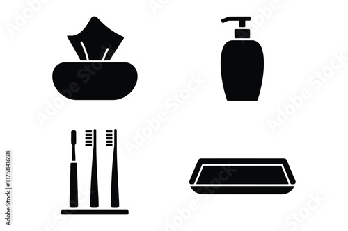 Bathroom hygiene and toiletries silhouette icons isolated on white