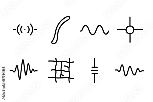 Fungal Hair Detection Icons. Line style icons of fungal hair tremor detection: vibrating filament, curved mycelial thread,