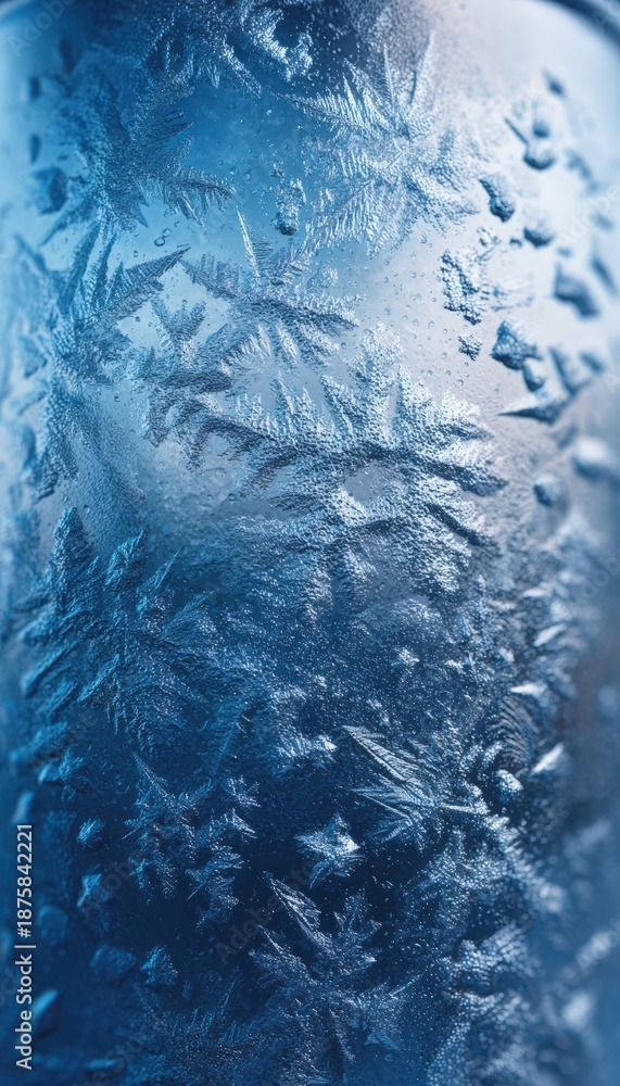 Fototapeta premium Macro Frost Texture on Container with Cool Blue Tones