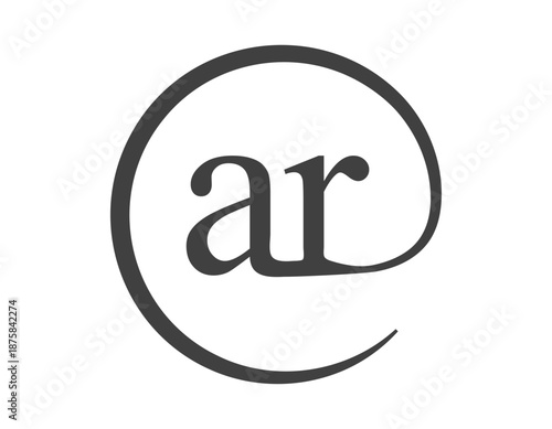 AR logo from two letter with circle shape email sign style. A and R round logotype of business company