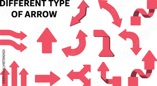Arrows, icons, vector, illustration, sketch, outline, red, direction, navigation, pointer, graphic, design, curved, straight, bent, split, stylized, 3D, symbol, indicator