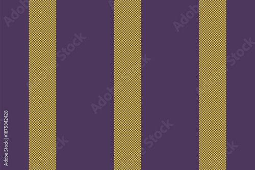 Fandmade texture stripe seamless, garment textile vector background. Hepeat vertical fabric lines pattern in violet and yellow colors.