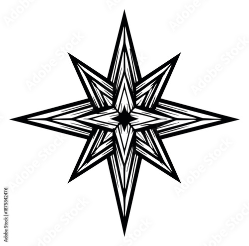 Line art illustration of a stylized star depicting direction for graphic design