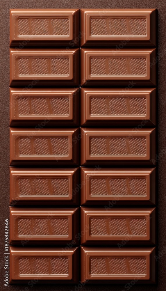 Fototapeta premium Top-Down View of Neatly Aligned Chocolate Bars with Symmetrical Layout