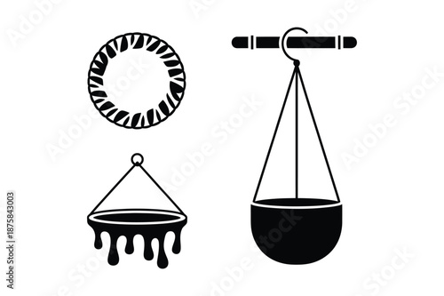 Mystical alchemical and ritual objects silhouettes set
