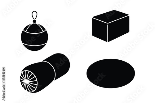 Abstract Geometric Shapes and Technical Object Silhouette Icons