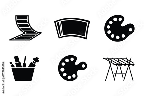 Art and painting tools silhouette icons with palette and brushes