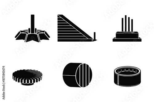 Abstract industrial architectural elements and parts icons set