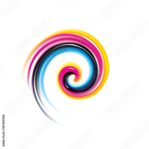 Creative eddy aqua pattern of vivid primary dye gamma full palette pigment symbol frame banner. Printout technology process glossy curvy spraying ripple disk icon sign logo. Closeup view text space