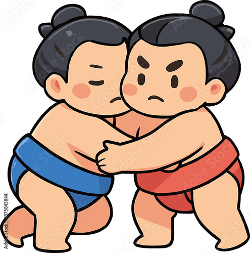 相撲を取る2人の力士のイラスト