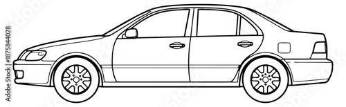 Line art illustration of a car depicting a side profile for automotive design