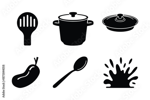 Kitchenware Cooking Utensils and Food Splash Silhouette Set