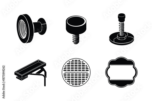 Industrial Hardware Bolts and Maintenance Icon Silhouette Set