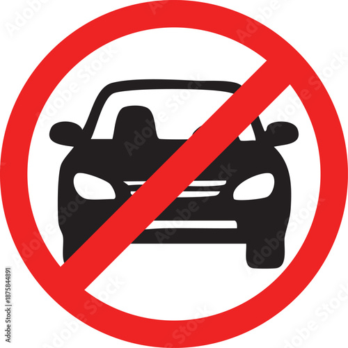 No cars allowed sign prohibition symbol with car silhouette vector illustration for traffic regulation and warning