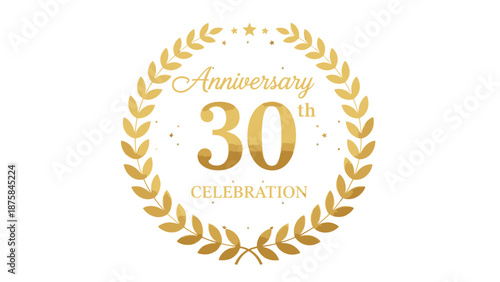 Thirtieth Anniversary Celebration Golden Laurel Wreath Design Element.