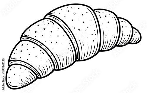 Hand drawn line art illustration of a croissant depicting a delicious baked good for breakfast menus