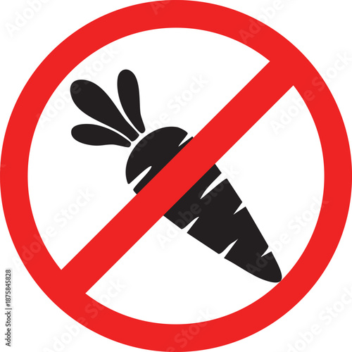 No carrot sign prohibition symbol with vegetable icon representing healthy eating and dietary restrictions isolated on white background