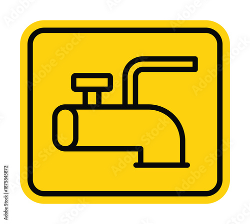 Simple Line Drawing of a Faucet in a Yellow Background for Plumbing Concepts