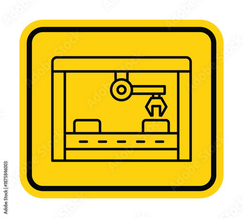 Industrial Automation Robotics Interface with Crane on Yellow Background