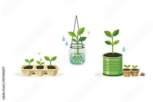 Image Generation. Fresh spring interior corner illustrates eco gardening lifestyle using only essential elements like sprouts,