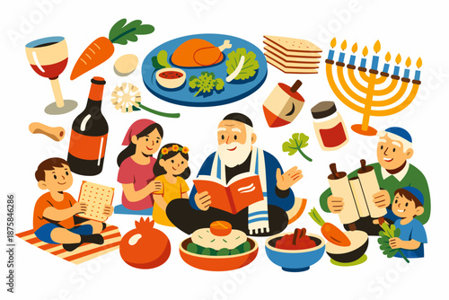 Image Generation. Spring terrace reimagined as a family ritual space where symbolic objects of tradition float gently and