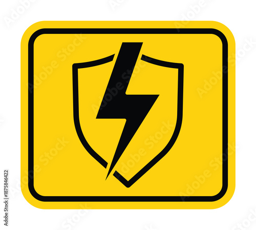 Yellow Shield with Lightning Bolt Symbol for Safety and Protection Concepts