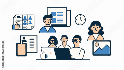Remote team collaboration with shared screen for virtual meeting and online teamwork