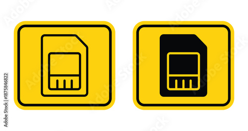 Yellow and Black Memory Card Icon Set for Digital Storage Solutions
