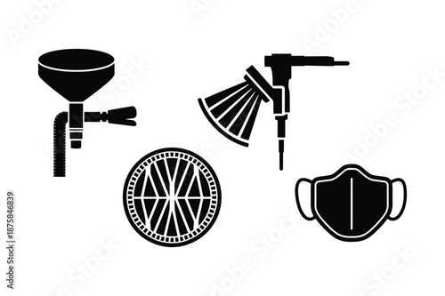 Protective safety gear and industrial spray equipment icons
