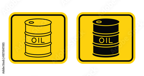 Yellow Warning Sign with Oil Barrel Icon in Two Styles for Industry Use
