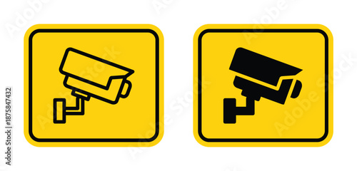 Set of Security Camera Icons on Yellow Background for Safety Signage