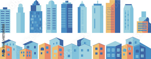 Buildings, icons, vector, illustration, sketch, outline, cityscape, architecture, skyscraper, house, apartment, urban, residential, modern, colorful, structure, construction, real estate, planning