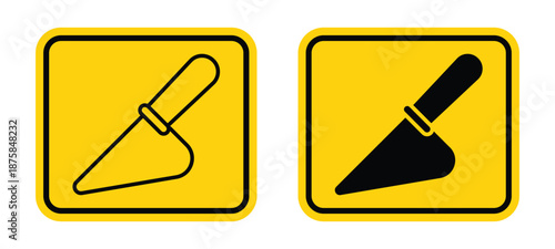 Yellow and Black Trowel Icon Set for Construction and Masonry Design