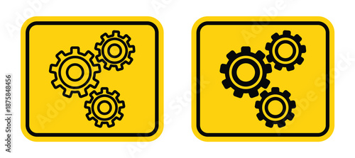 Set of Two Yellow Gear Icons for Engineering and Mechanical Design Projects