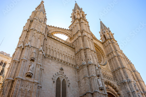 Gothic architecture of Palma Cathedral in Mallorca.. Cathedral of Palma de Mallorca, Spain