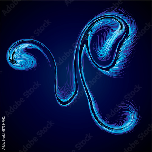 Bright cold cyan circular midpoint shape mystic art design. Sacred magic soul disc sphere form in modern creative tech line style. Navy aqua color motley power blast ball symbol on dark fond for text