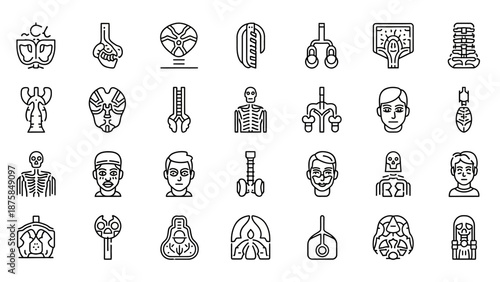 Human Anatomy Icons Set - Outline Medical Organ Symbols Collection