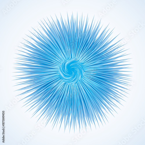 Bright cold cyan circular midpoint shape mystic art design. Sacred magic soul disc sphere form in modern creative tech line style. Navy aqua color motley power blast ball symbol on dark fond for text