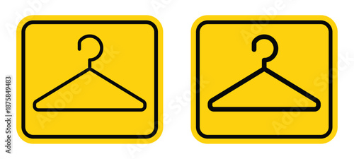 Symbolic representation of clothing hangers on a bright yellow background