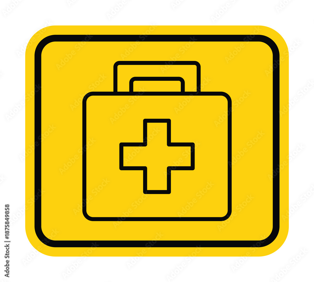Obraz premium Yellow First Aid Kit Icon with Cross Symbol for Emergency Situations