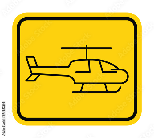 Yellow Helicopter Icon on Warning Sign for Aviation Safety Awareness