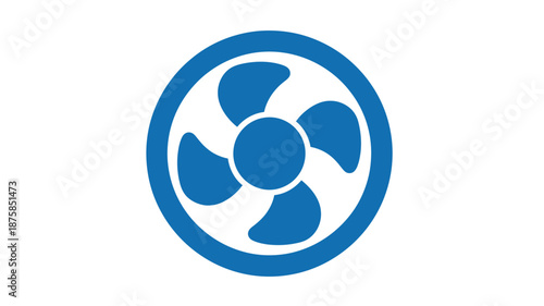 A simple blue and white circular icon depicting a fan or air ventilation system