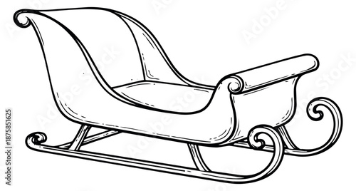 Hand drawn line art illustration of santa's sleigh depicting festive holiday transport for christmas and winter celebrations