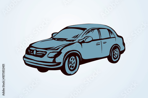 Cute city ad steering taxicab sedan smooth shape isolated on white background. Freehand outline ink hand drawn picture sign sketchy in art scribble style pen on paper. Side view with space for text