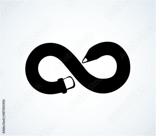 Long wooden pen tip picture on white supplies backdrop. Flat line black ink hand drawn web object emblem pictogram draft sketchy in modern artist doodle style. Eternal 8 arrow image frame border space